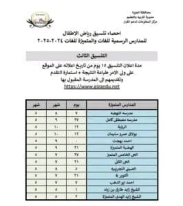 بالرقم القومي.. نتيجة الصف الأول لمرحلة رياض الأطفال بالمدارس بالجيزة 3 بالرقم القومي.. نتيجة الصف الأول لمرحلة رياض الأطفال بالمدارس بالجيزة