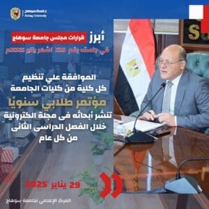 انفوجراف.. أبرز قرارات مجلس جامعة سوهاج بجلسته 216 5 قرار 3 جامعة سوهاج انفوجراف.. أبرز قرارات مجلس جامعة سوهاج بجلسته 216 موقع في الجامعة