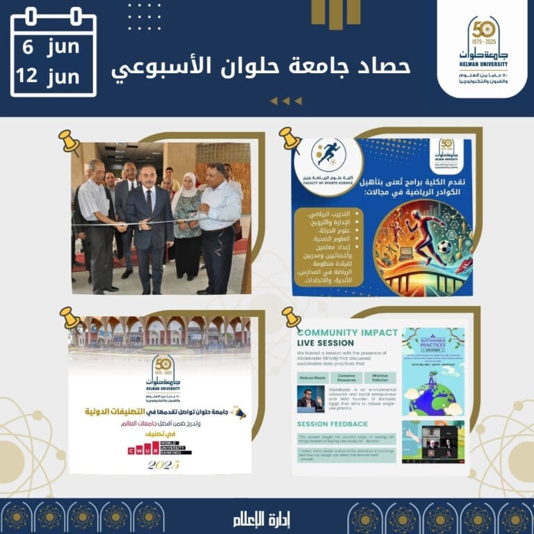 جامعة حلوان تواصل تقدمها في التصنيفات الدولية وتدرج ضمن أفضل جامعات العالم في تصنيف CWUR لعام 2025 9 IMG 20250615 WA0207 برنامج جامعة حلوان تواصل تقدمها في التصنيفات الدولية وتدرج ضمن أفضل جامعات العالم في تصنيف CWUR لعام 2025 موقع في الجامعة